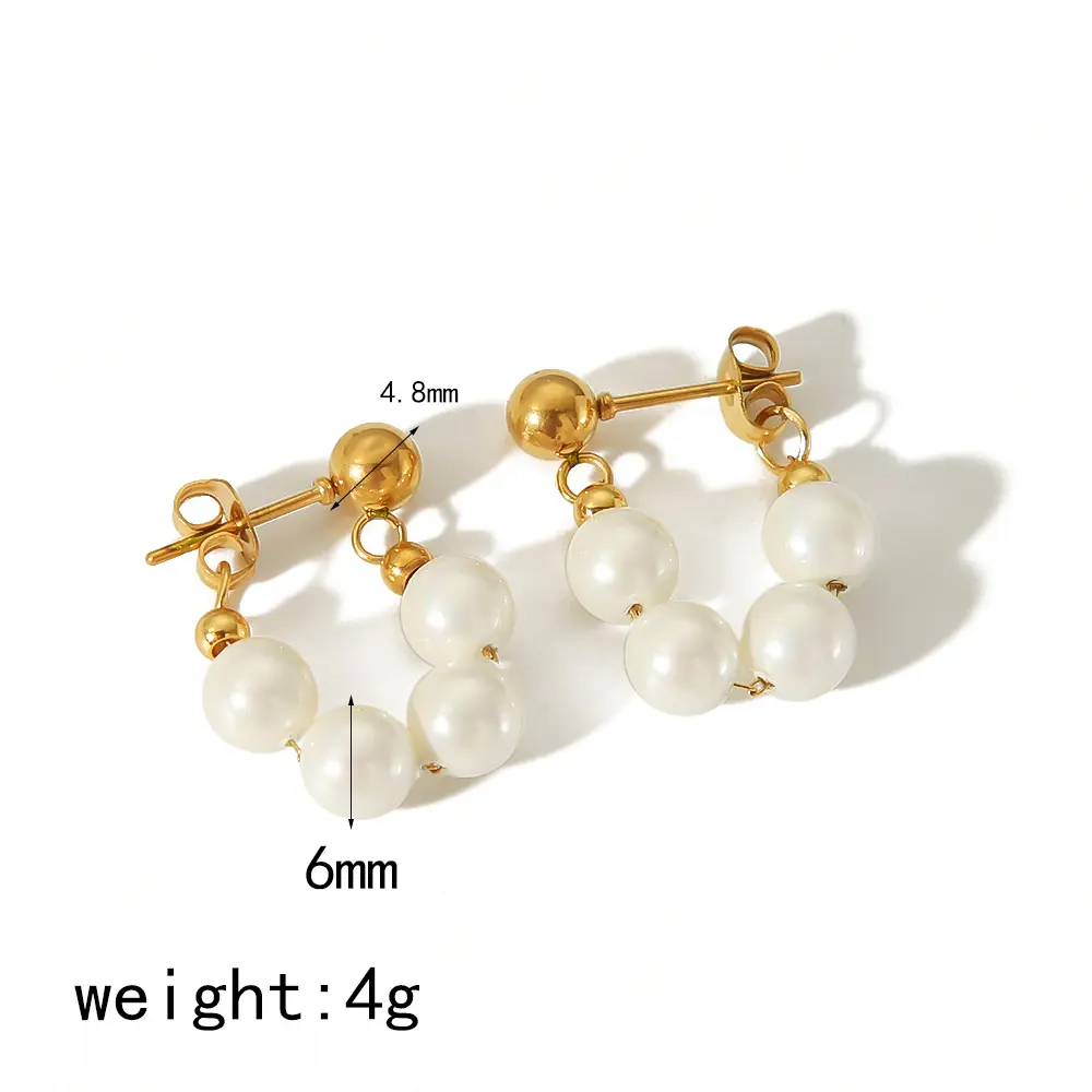 1 Pair Simple Sweet Style Bead Shape Inlay Artificial Pearl Stainless Steel 18K Gold Plated Women's Stud Earrings h5 Picture2